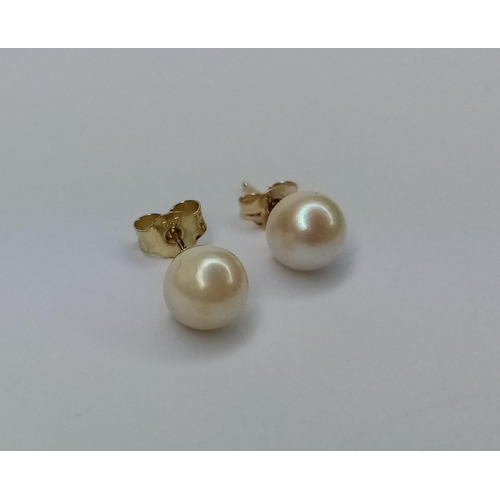 221 - Pair Gold Cultured Pearl Earrings