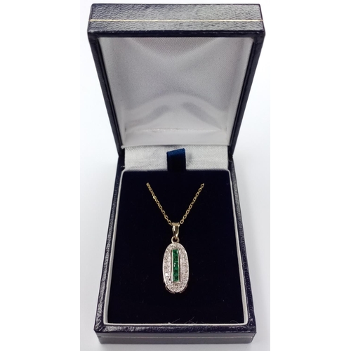 227 - Gold, Diamond, Emerald Pendant, on 18