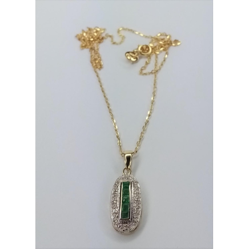 227 - Gold, Diamond, Emerald Pendant, on 18