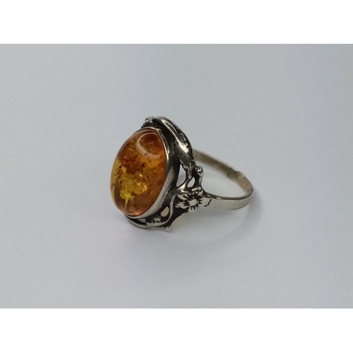 229 - Silver Amber Set Ring