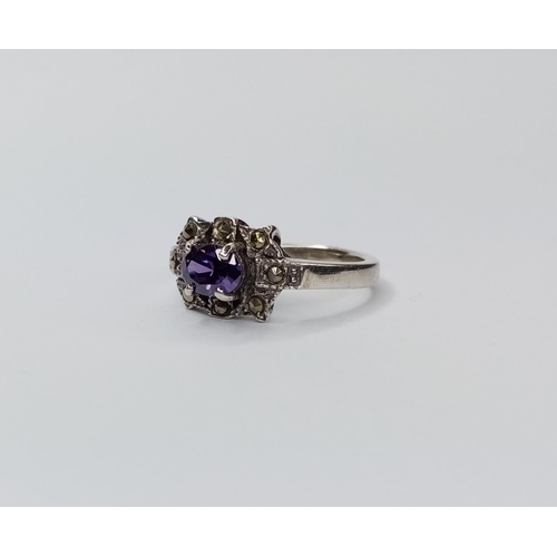 321 - Silver Amethyst & Marcasite Ring