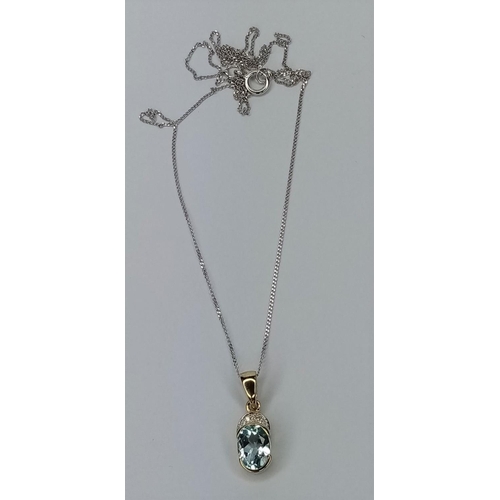 330 - Gold Diamond & Aquamarine Pendant, on 16