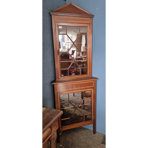 15 - Edwardian Mahogany Inlaid Corner Display Cabinet