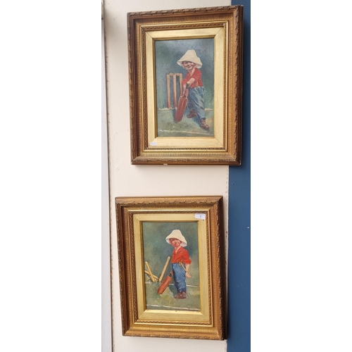 3 - Pair of Gilt Framed Oils on Board 'Cricket'