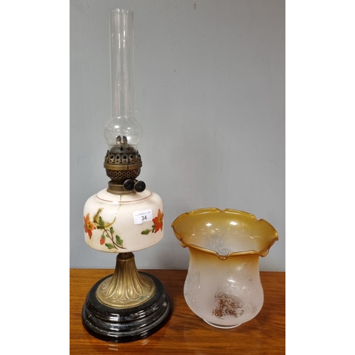 34 - Antique Oil Lamp and Shade