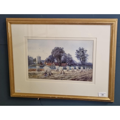 38 - Framed Watercolour 'Kempston Church' by Violet Read