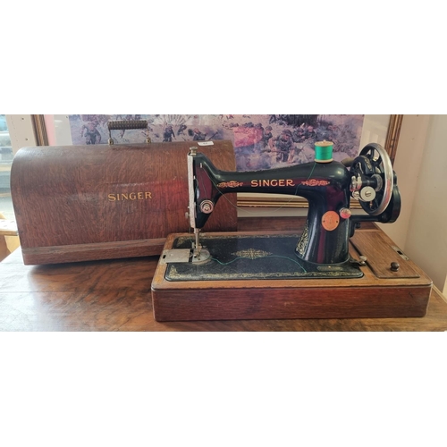 62 - Singer Sewing Machine in Oak Case