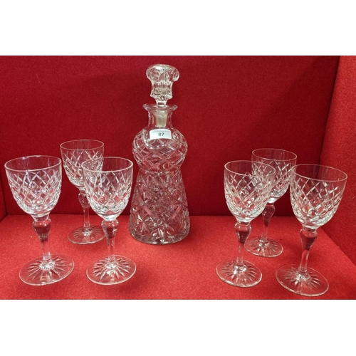 87 - Crystal Decanter and six glasses