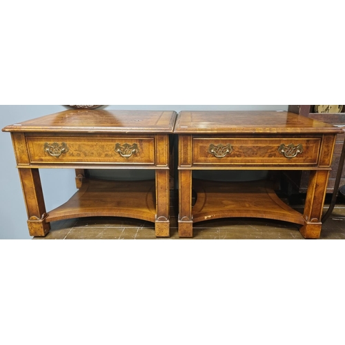 296 - Pair of Burr Walnut Lounge Tables with Fitted Drawers
Height 46cm  Length 60cm  Depth 60cm