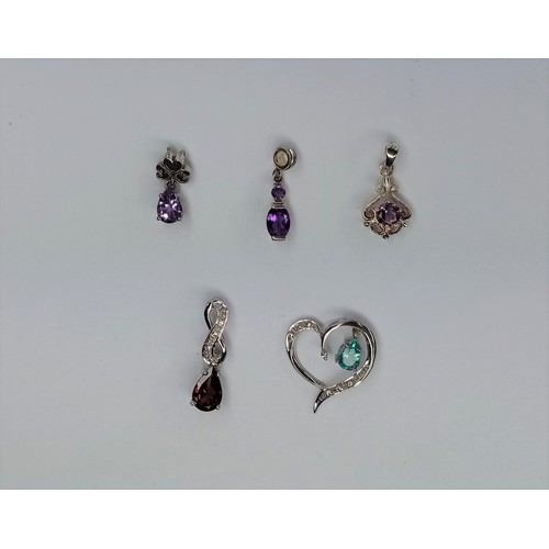 404 - 5 x Silver Jewelled Pendants