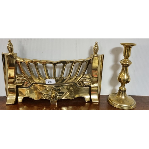 282 - Brass Fire Front  Width 41.5cm  Height 25.5cm 

and Brass Candlestick 24cm High