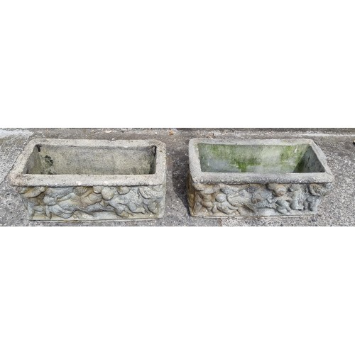 495 - Pair of Concrete Planters 25cm high x 54cm long x 26cm deep