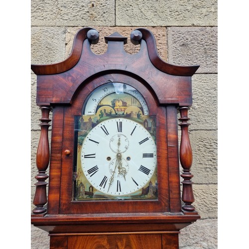 490 - Mahogany Long Case Grandfather Clock with Rolling Moon Face