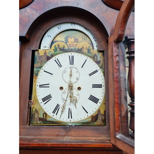 490 - Mahogany Long Case Grandfather Clock with Rolling Moon Face