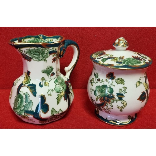 30 - Mason Ironstone Chartreuse Jug and Sugar Bowl with Lid