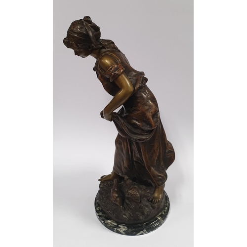 16 - Bronze Figure, Lady with Chickens H:43cm