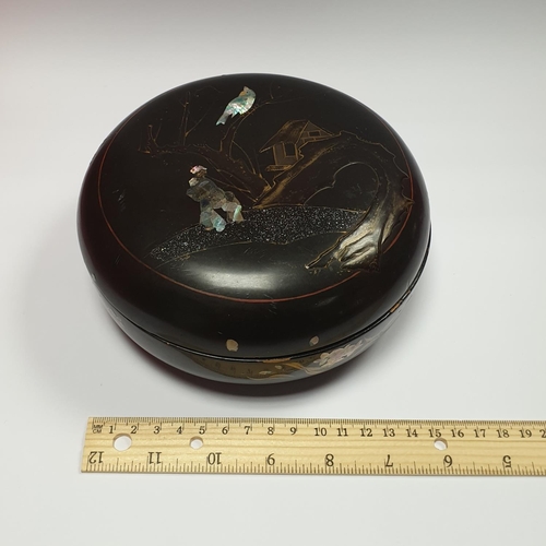 59 - Japanese Lacquered Lidded Box & Papier Mache Dish