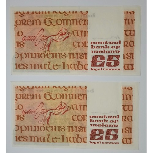 623 - 2 x £5 Irish Punt Notes, B Series, 2 In Sequence, 1976