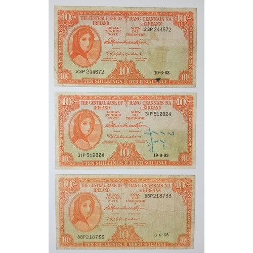 625 - 3 x 10 Shilling Irish Note, Lady Lavery, 1968