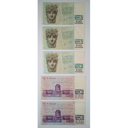 626 - 5 x C Series: 2 x £20, 3 x £10 Irish Punt Notes, 1990