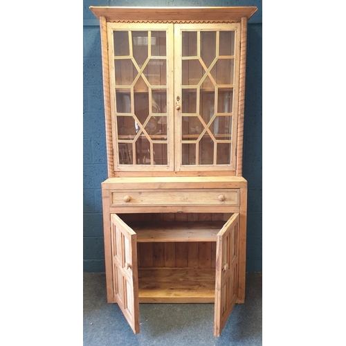 12 - Pine 2 Door Glazed Bookcase over 2 Door Cupboard 

H:218 x W:105 x D:47cm