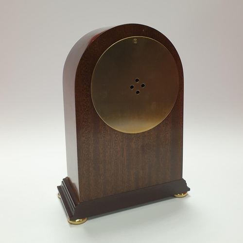 21 - Knight & Gibbins Edwardian Style Inlaid Mahogany Mantel Clock, Battery Operated