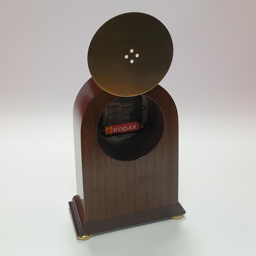 21 - Knight & Gibbins Edwardian Style Inlaid Mahogany Mantel Clock, Battery Operated