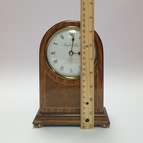 21 - Knight & Gibbins Edwardian Style Inlaid Mahogany Mantel Clock, Battery Operated
