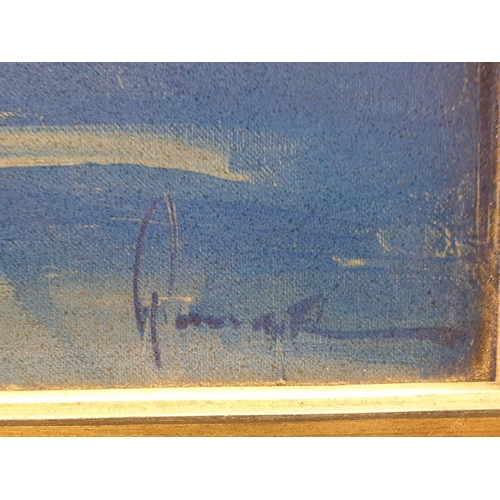 66 - Framed Painting on Board Regatta Blue and Gold, H:46 x W:106cm