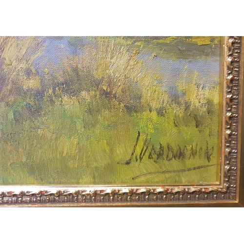 80 - Framed Oil on Canvas, Country Scene, Indistinctly Signed, H:75 x W:105cm