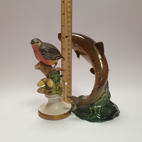 31 - Capo Di Monte Porcelain Robin Figurine (W. Cabrelli Italy - 15cm high) and Rainbow Trout Ornament (b... 