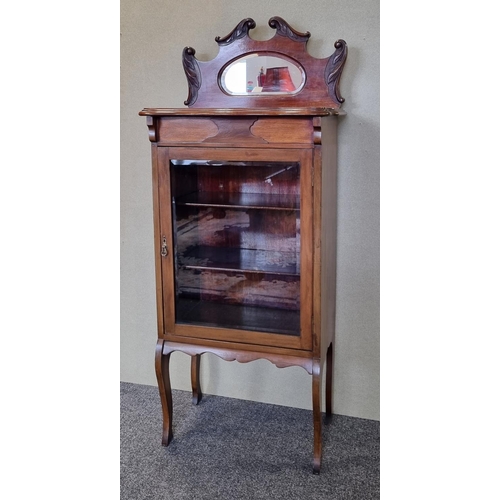 4 - Edwardian Mahogany One Door Display Cabinet with mirror back plinth , H:108 x W:60 x D:37cm