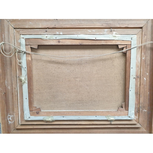 11 - Gilt Framed Oil on Canvas behind glass, indistinctly signed.  Swans on lake  H:63 x W:75cm