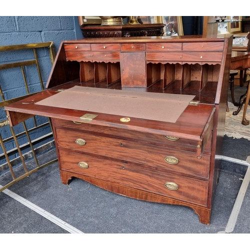 17 - Georgian Inlaid Mahogany Fall Front Bureau, H:109 x W:114 x D:53cm
