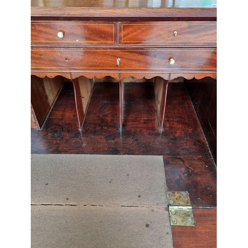 17 - Georgian Inlaid Mahogany Fall Front Bureau, H:109 x W:114 x D:53cm