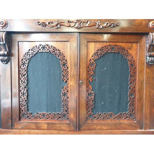 18 - Victorian Rosewood Sideboard with Carved Detail, H:95/125 x W:112 x D:44cm