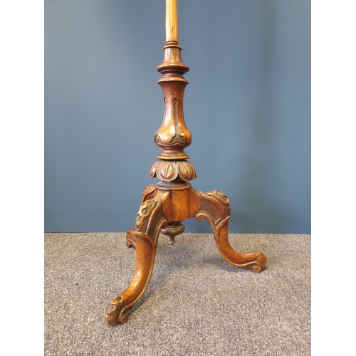 23 - Floral Tapestry Walnut Pole Screen with carved edge, H:145 x D:50cm