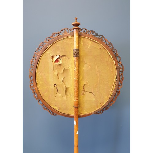 23 - Floral Tapestry Walnut Pole Screen with carved edge, H:145 x D:50cm