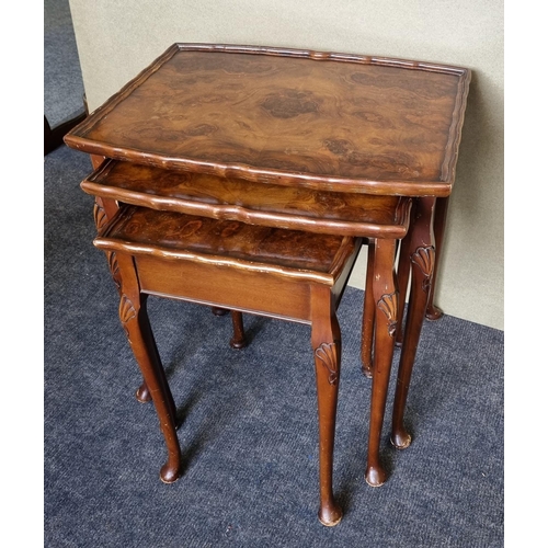 24 - Walnut Nest of Three Tables, H:56 x W:53 x D:40cm overall