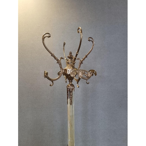 29 - Brass & Onyx Hat & Coat Stand, Height 179cm