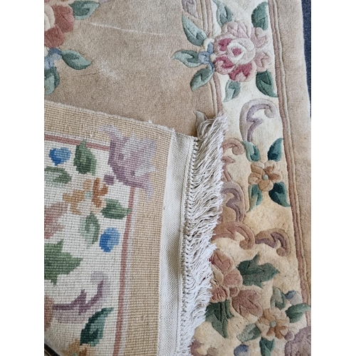 34 - Wool Embossed Cream and FLoral Rug, L:208cm x W:91cm