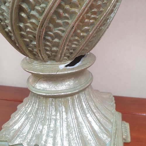 37 - Pair of  Ornate Table Lamps and Shades, Height 72cm (tonal difference to shades, damage to one base)