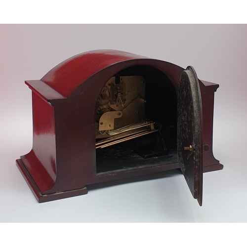 53 - Wooden Mahogany Mantel Clock, H:21 x W:33 x D:18cm