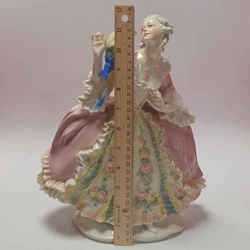 52 - Continental Porcelain Figure - Woman with Parrot, Height 30cm
