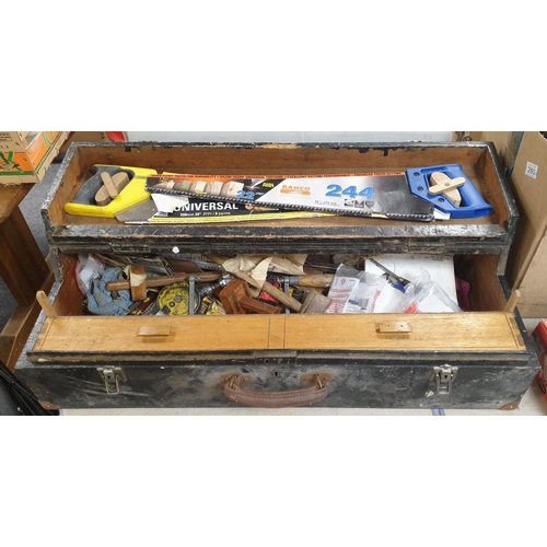 163 - Carpenters Handmade Tool Box with Assortment of Tools