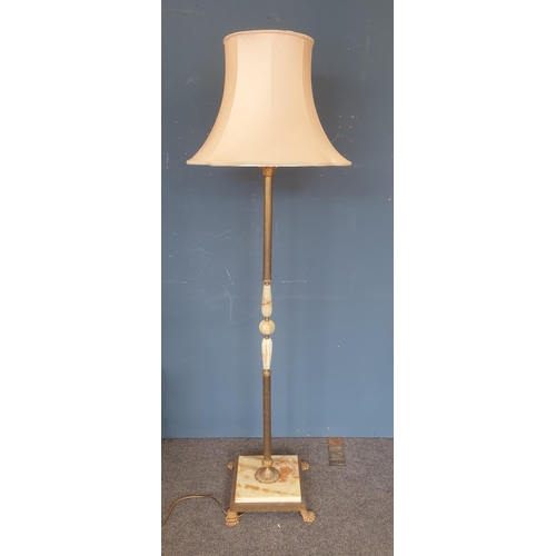 44 - Brass & Onyx Standard Lamp with Shade, Height 168cm