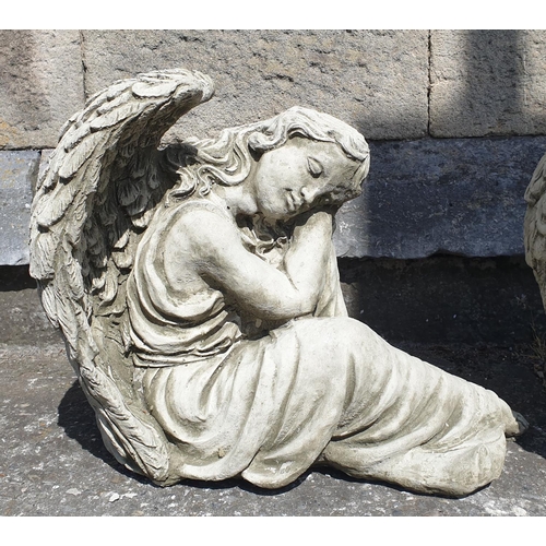 310 - Pair Garden Ornaments - Sleeping Angels, H:35 x W:50cm