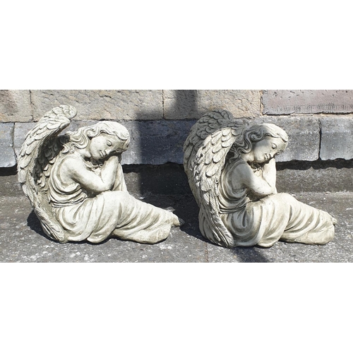 310 - Pair Garden Ornaments - Sleeping Angels, H:35 x W:50cm