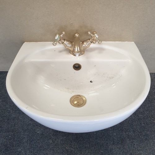 330 - Porcelain Sink Basin with Gold Coloured Fixtures