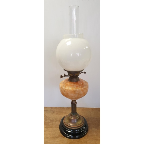 3 - Antique Table Oil Lamp & Shade, Height 70cm